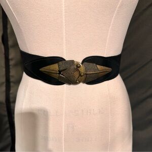 Motion East Vintage Black Stretch Belt M Arrowhead Latch Buckle Womens USA Made